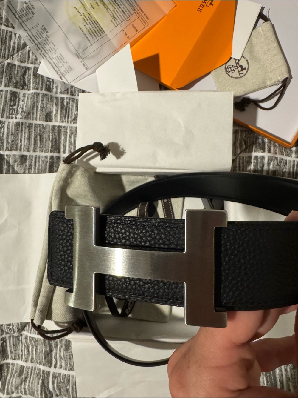 Hermes H Buckle Reversible Black Leather Belt 90cm Matte Palladium Like New - Picture 2 of 8